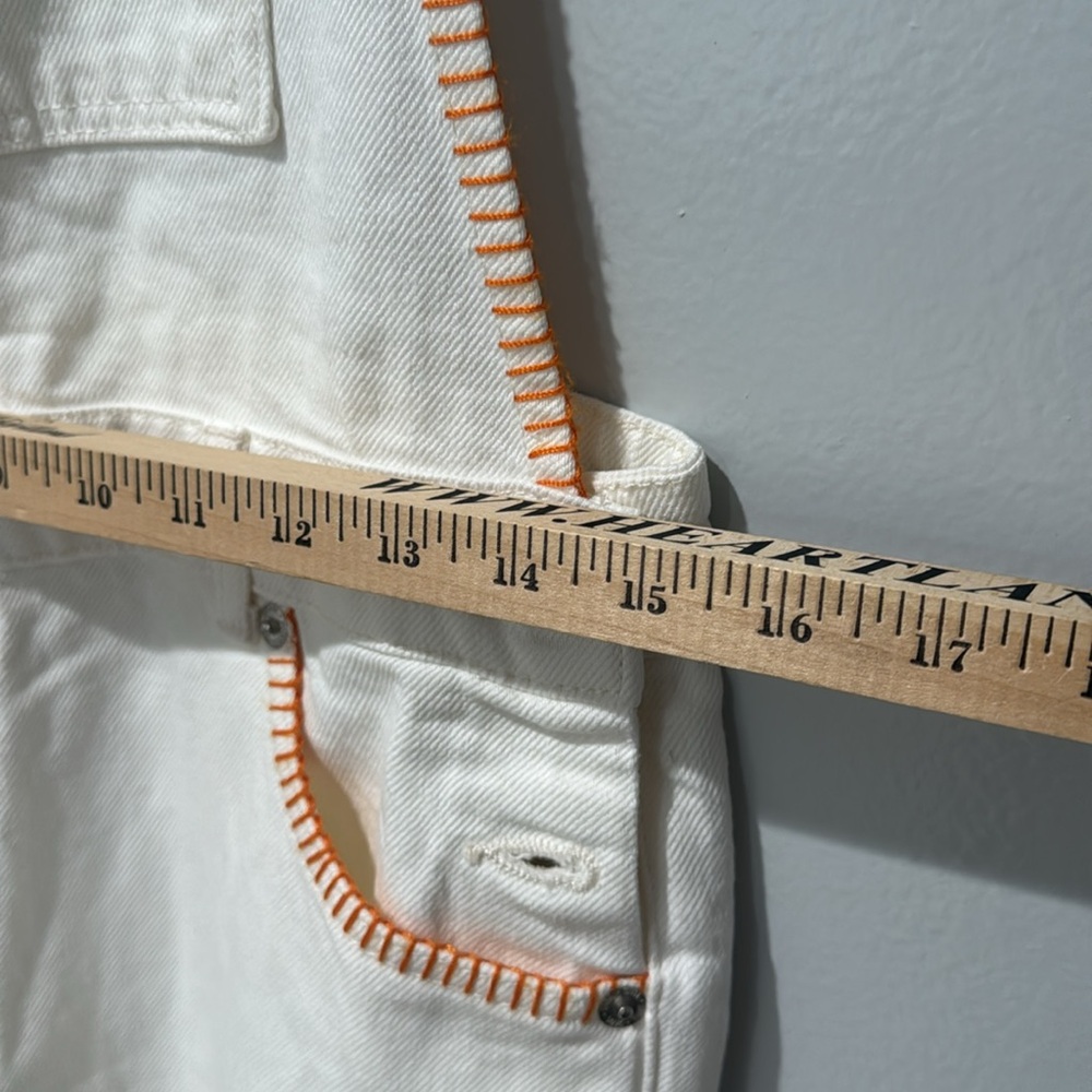 Zara Women's Overalls  Summer Travel  Denim Dungarees Ecru With Topstitching - Picture 7 of 9